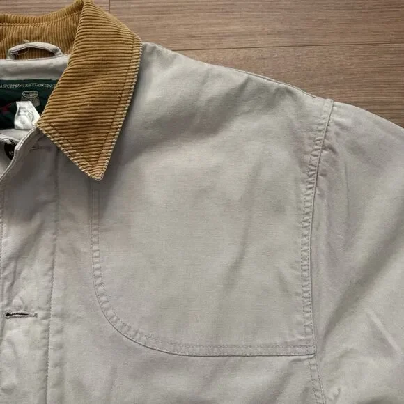 Vintage Orvis Cotton Field Jacket Mens L Tan Corduroy Collar Hunting Coat